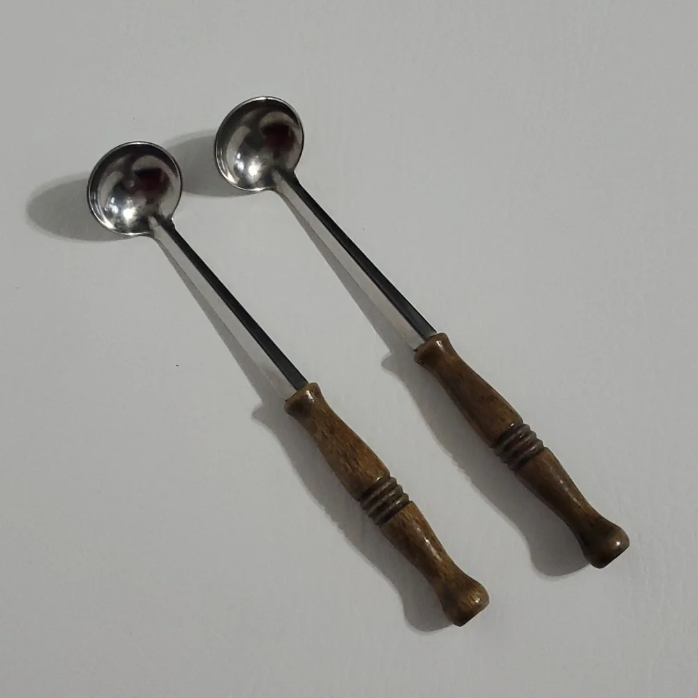 Vintage Condiment Spoons Mayo Ketchup Mustard Ladles Wood Handle Relish Server